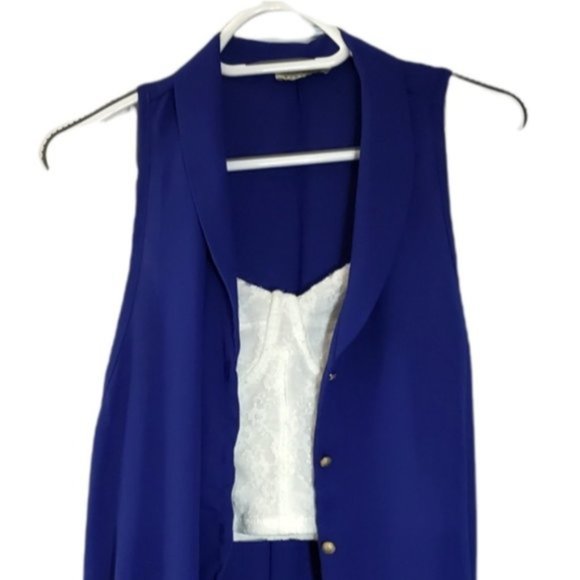 NWOT- Sleeveless collar button down flowy top- Marine Blue- S - Picture 7 of 12